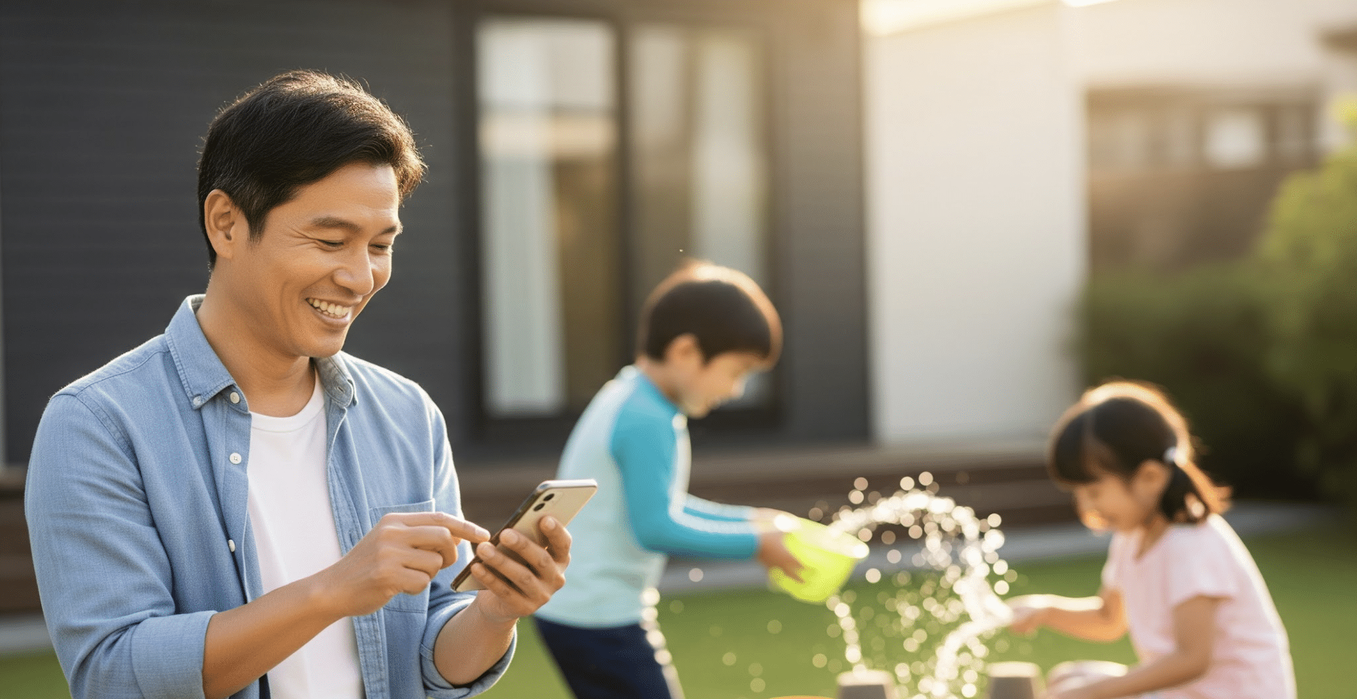 Happy parent ordering lunch for their kids on a School Lunch App